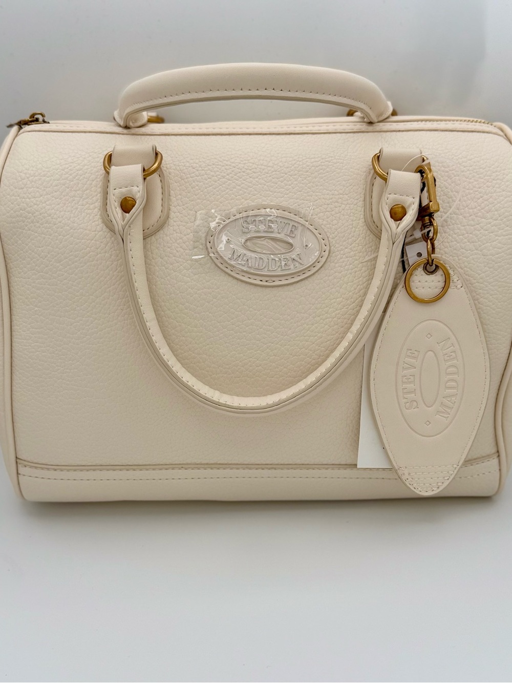 Steve Madden Cream Pebbled Leather Satchel with Gold Hardware